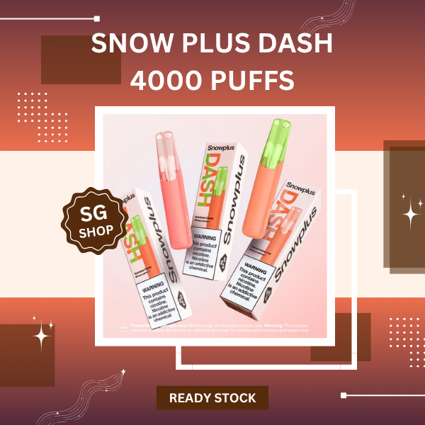 Snowplus Dash 4000 Puffs disposable vape device with clear transparent mouthpiece showcasing e-liquid level.