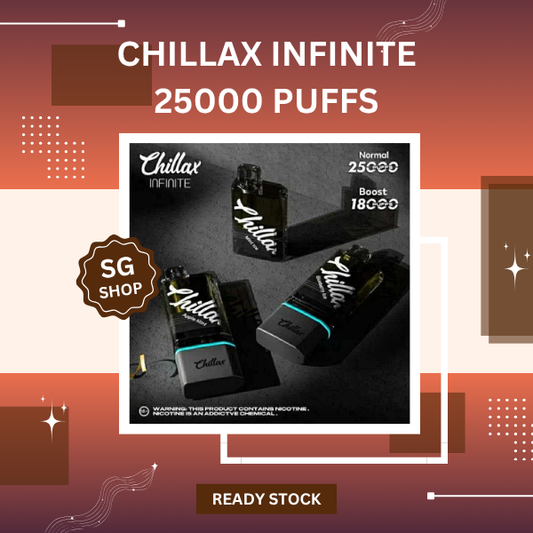 Chillax Infinite 25000 Puffs Disposable Vape with clear juice window and dual mesh coil