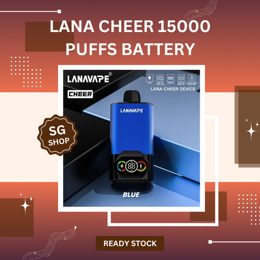 LANAVAPE Lana Cheer 15000 Puffs disposable vape device showing red metallic finish and smart digital LED display screen indicating battery status