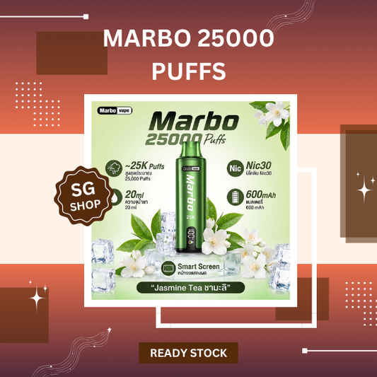 Marbo 25000 Puffs Disposable Vape with HD smart screen displaying battery and liquid levels