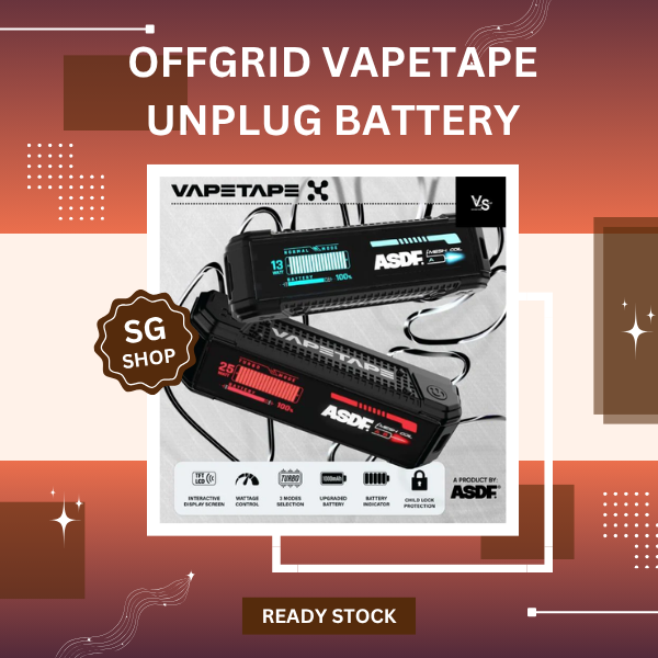Offgrid Vapetape Unplug Battery with interactive smart display screen and 3 power modes for SG vape users