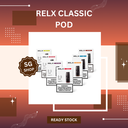 Pack of 3 authentic RELX Classic Pods showcasing the ergonomic mouthpiece and transparent bottom container.