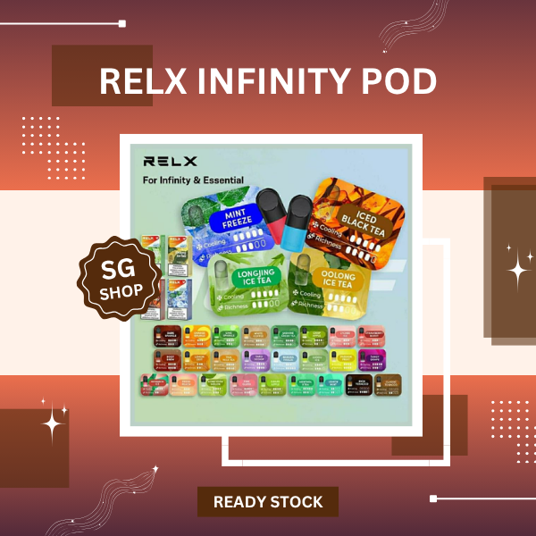 RELX Infinity Pod Pro official packaging and replacement pod showcasing ergonomic mouthpiece design