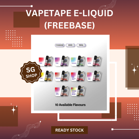 Vapetape Freebase E-Liquid 15ml bottle showing premium fruit flavors by ASDF with 6mg nicotine strength