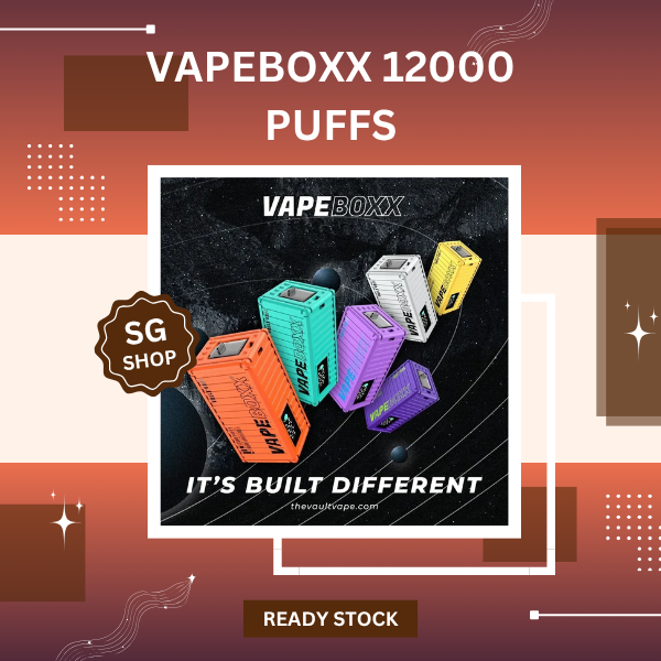 Vapeboxx 12000 Puffs disposable vape device with futuristic container style design and LED indicator screen.