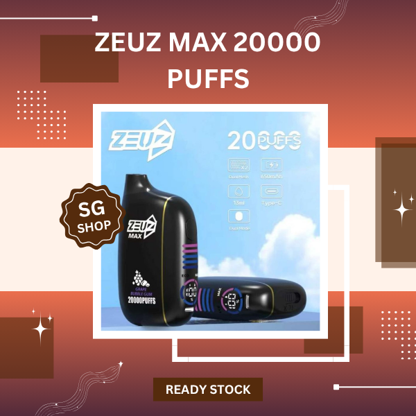 Zeuz Max 20000 Puffs Disposable Vape device showing the smart LED battery indicator screen and sleek outer design